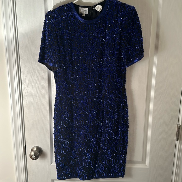 Stenay Vintage Blue Black Sequin 80s Cocktail Dress Size 10 Holiday New Years - Picture 1 of 6